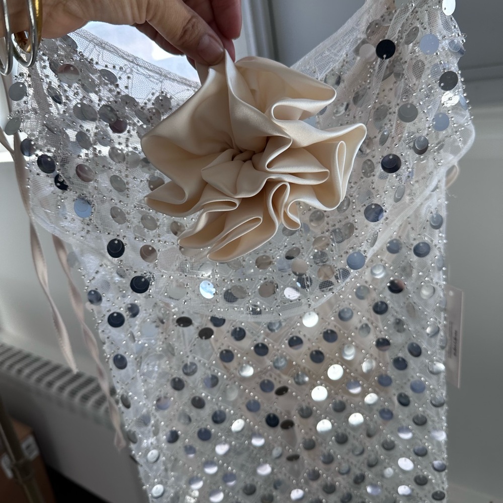 For Love & Lemons Charelle Maxi Dress in Silver - Size Small - Picture 8 of 11